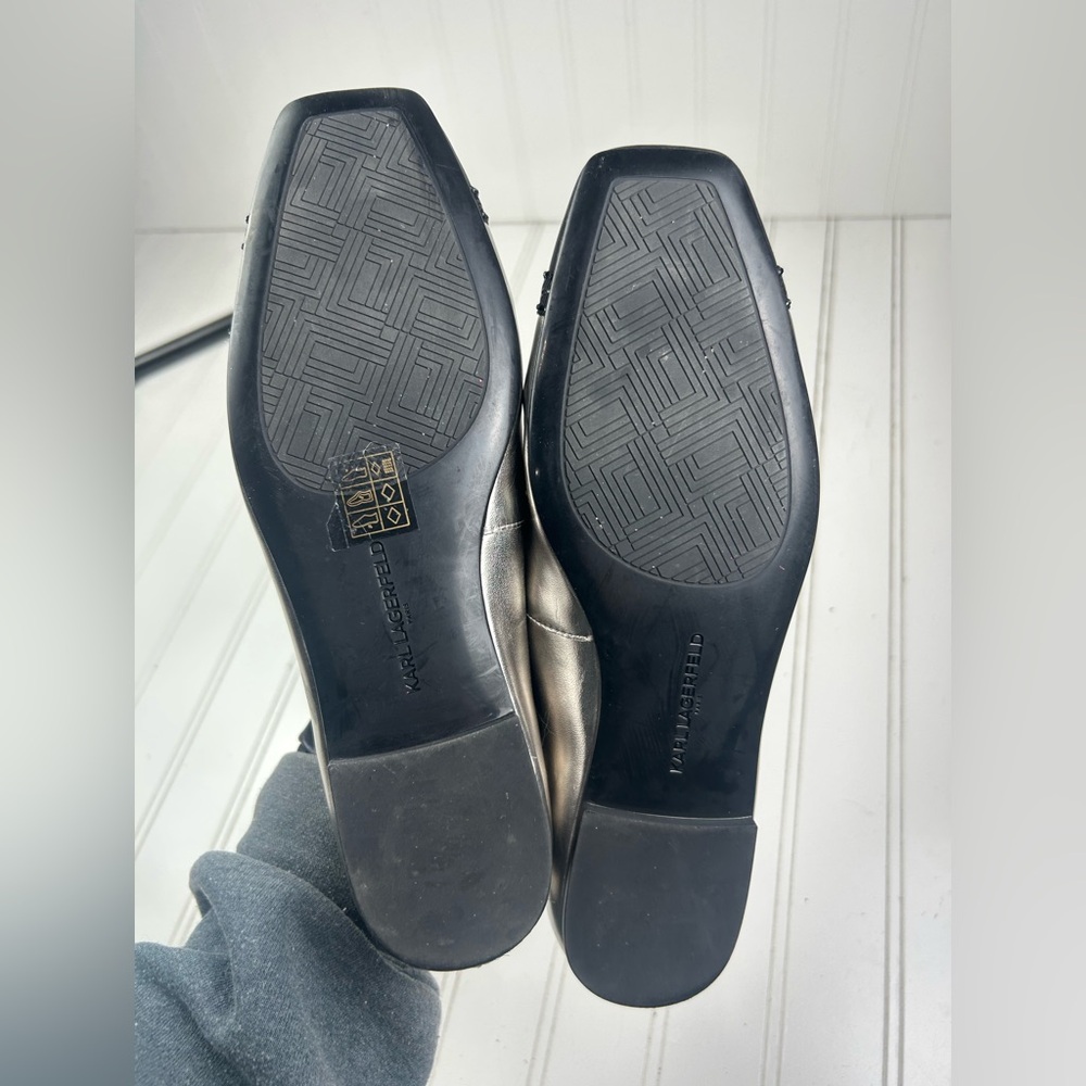 Karl Lagerfeld Vintage Paris Metallic Silver Flats Women’s Size 8 - Picture 7 of 7